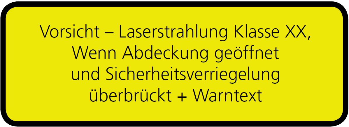 Abbildung eines Warnschilds, welches bei zu öffnenden Abdeckungen und überbrückter Sicherheitsverriegelung angebracht sein muss